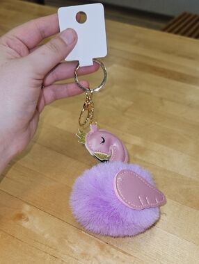Flamingo Pom Keychain Nwt